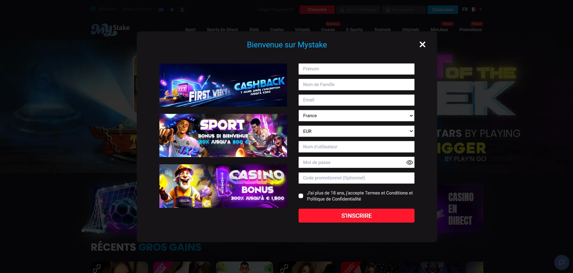 Comment s'inscrire sur l'appli Mystake Casino