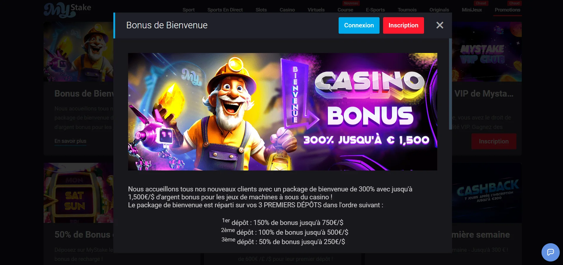 Mystake Casino : bonus de bienvenue