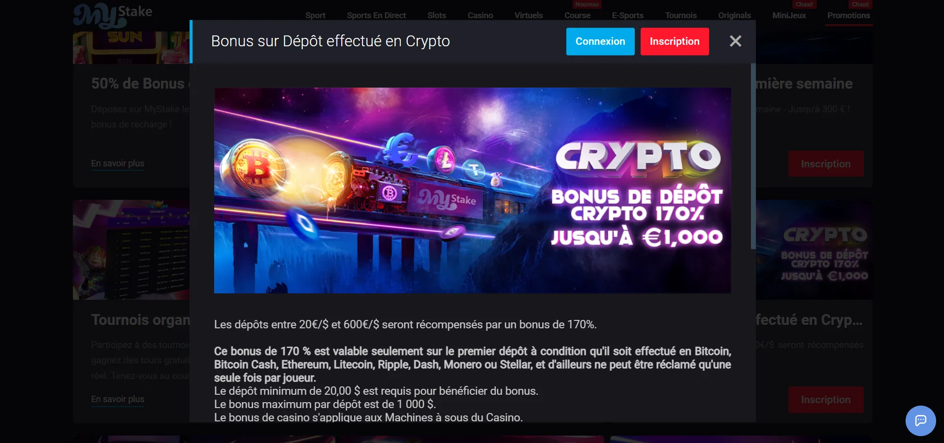Mystake casino en ligne bonus sans dépôt